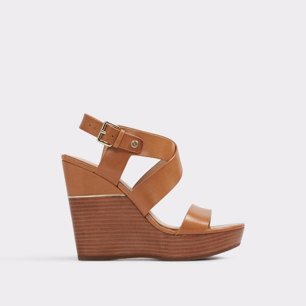 NEW Strappy Leather Wedges - Brown